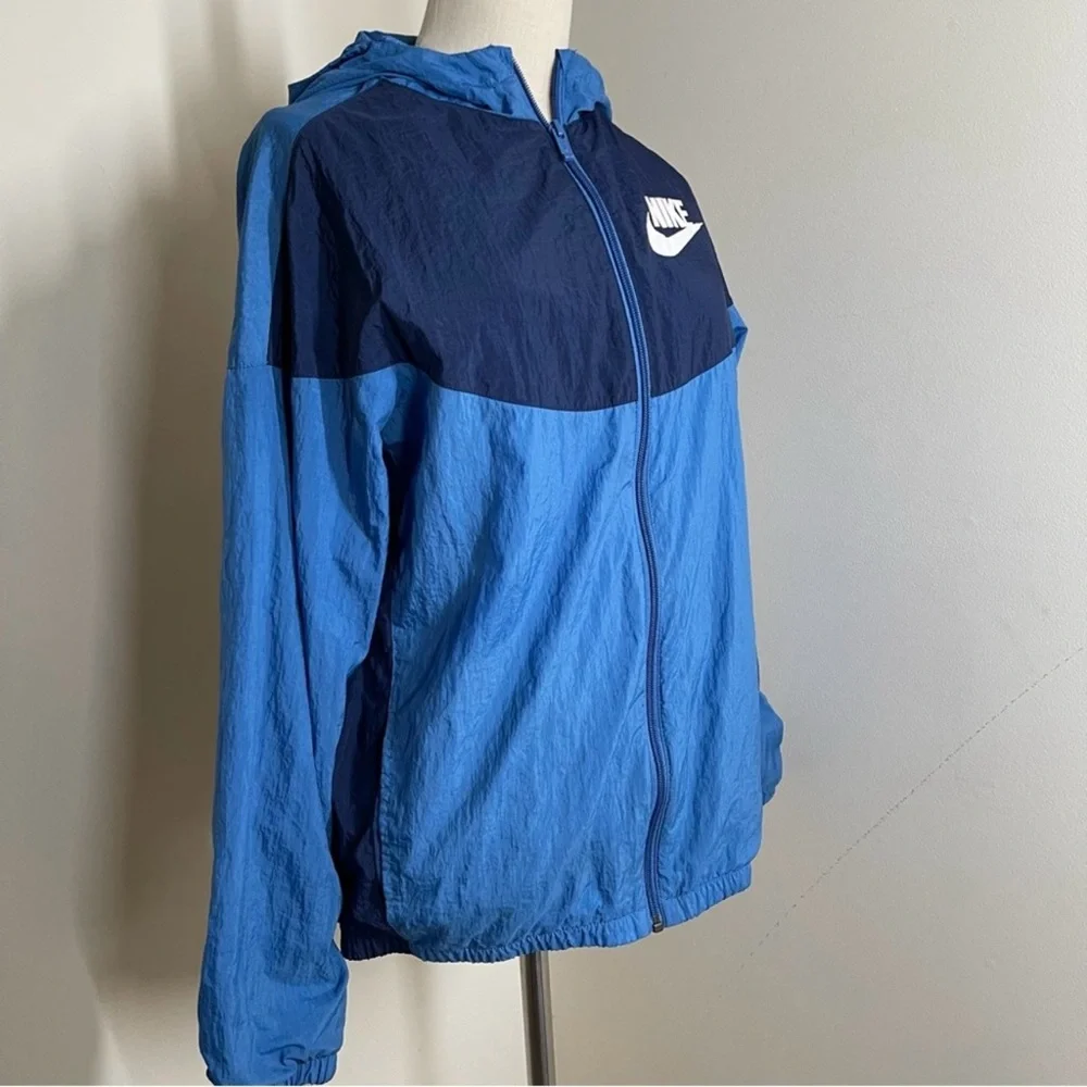 Nike Boy’s Blue Crinkle Nylon- SZ XL -Woven Windbreaker Hooded Packable Jacket